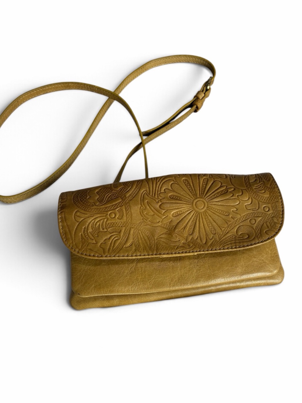 C&C California leather Embossed Floral Crossbody in Mustard Yellow